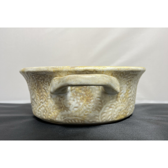 Terra Cotta Studio Stamped Pattern Pottery Baking Dish Unmarked Yellow Ivory - Picture 3 of 11